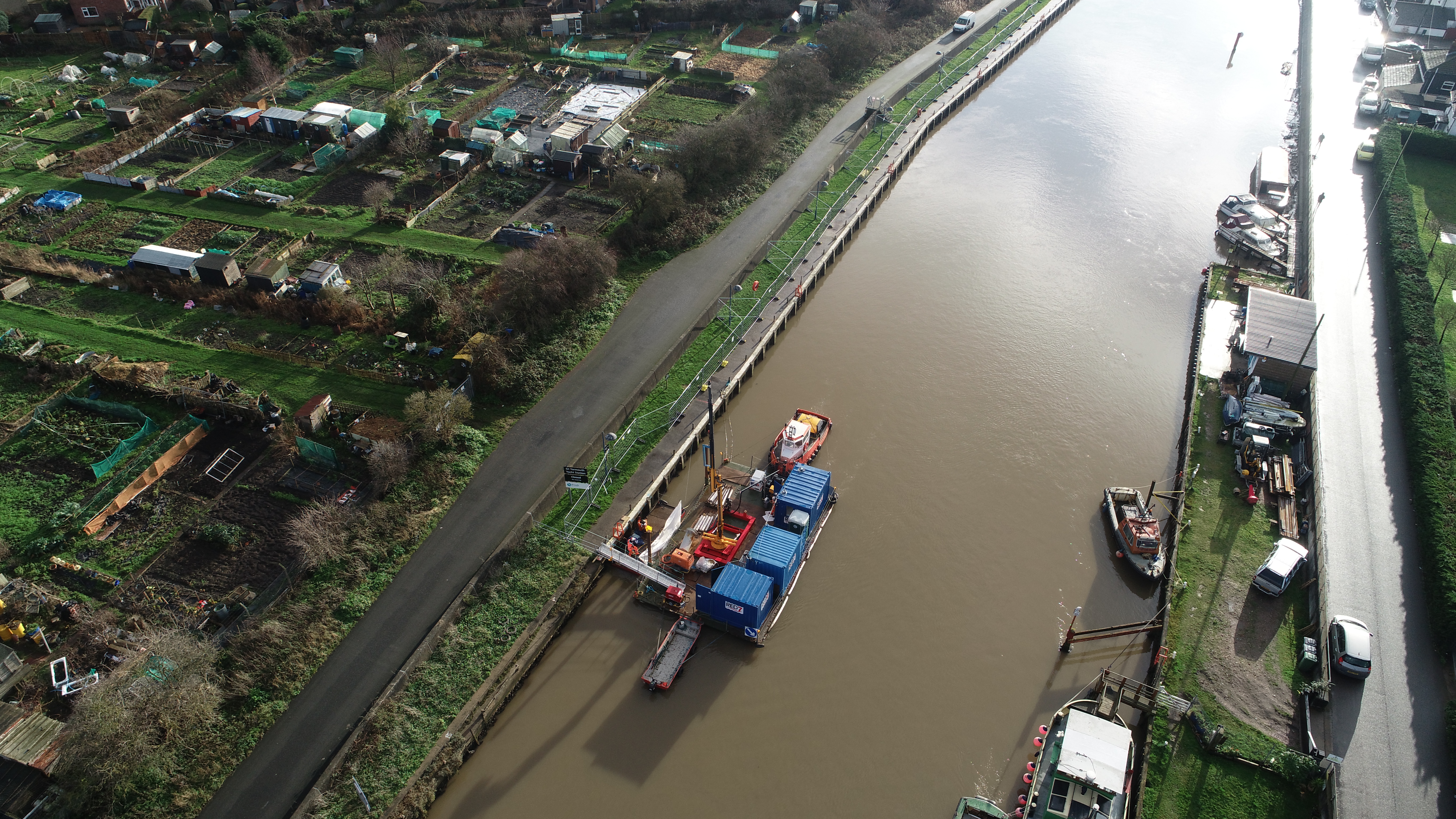 Drone footage showing anode replacement work taking place on The River Bure