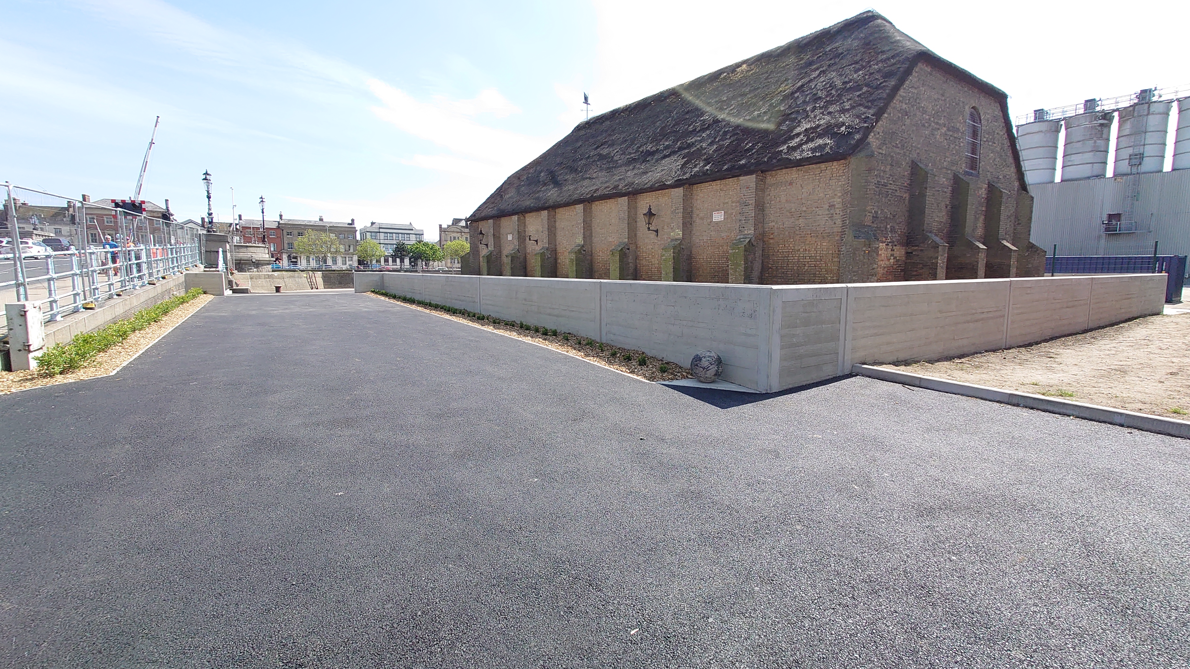 Ice House, Great Yarmouth - Works completed as part of the wider scheme included tarmacking, pre cast and insitu concrete for the new flood wall. 